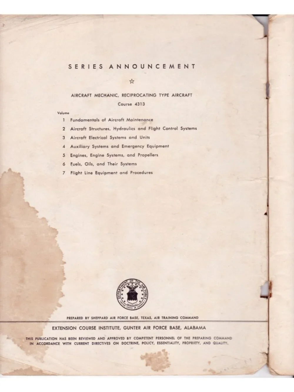1963 USAF Aircraft Mechanic Electrical Systems Course 4313 Manual Air University